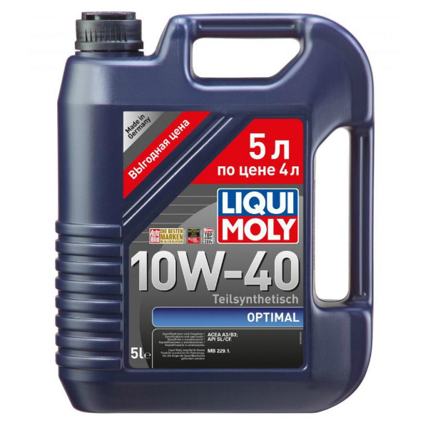 Моторное масло Liqui Moly Optimal Synth 10w40, 2287 полусинтетическое (5л)